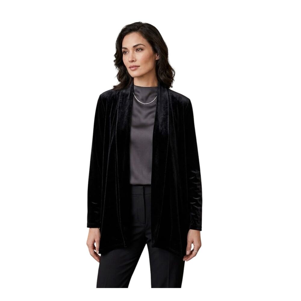 Additions by Chico's Black Velvet open front Cardigan sweater size 12